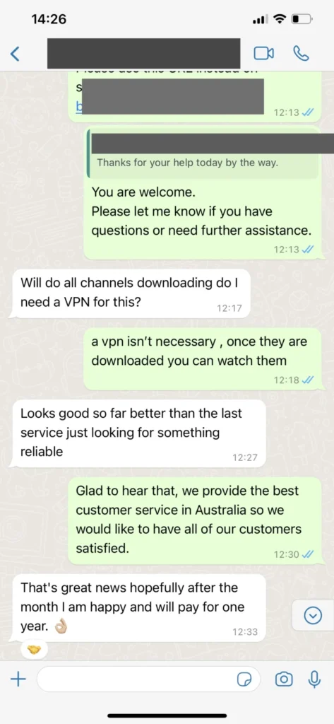 Conversación de soporte IPTV Fiesta por WhatsApp 3